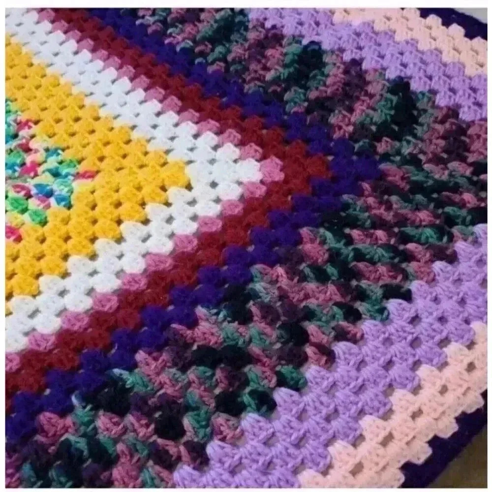 Vintage handmade multicolor boho afghan Knit blanket 68x33in - Picture 3 of 5